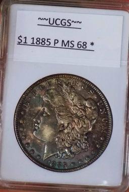 Morgan silver dollar 1885 P GEM BU MS+++++ RAINBOW HIGH GRADE SLABED PQ