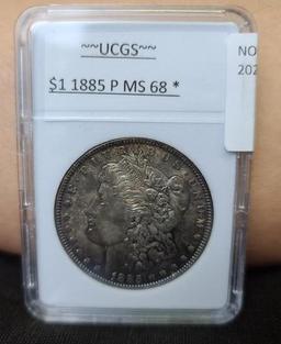 Morgan silver dollar 1885 P GEM BU MS+++++ RAINBOW HIGH GRADE SLABED PQ