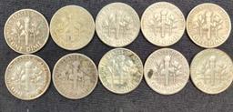 Silver dimes 1949-64 10 coins