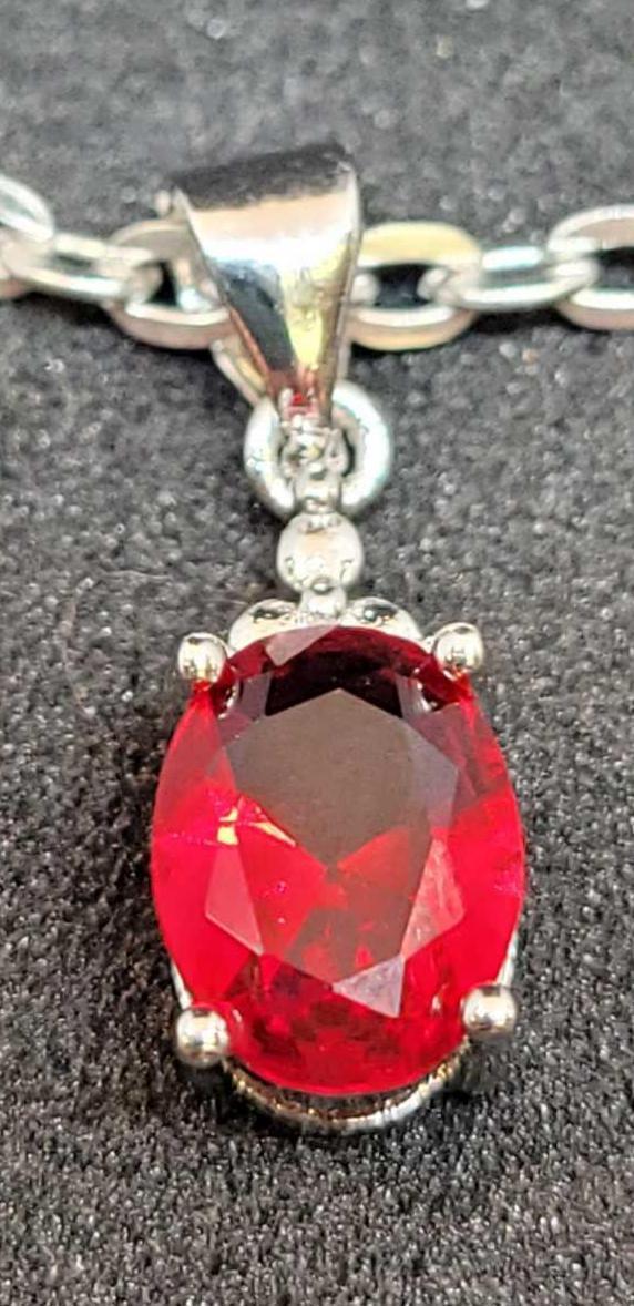 Sterling silver necklace with red gemstone beautiful