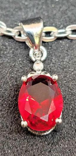 Sterling silver necklace with red gemstone beautiful