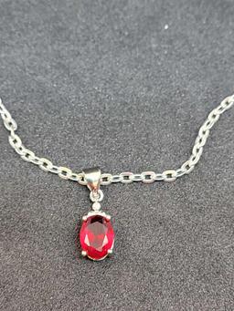 Sterling silver necklace with red gemstone beautiful