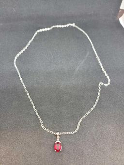 Sterling silver necklace with red gemstone beautiful