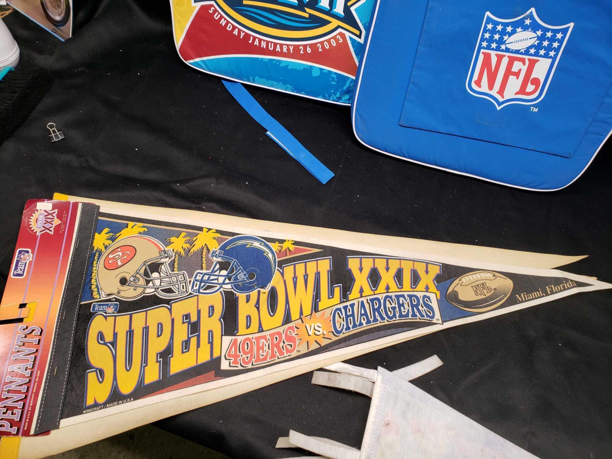 Superbowl XXXV11 Sunday January 26 2003. Seat cushions. Pennants Sea World. Kings Canyon.