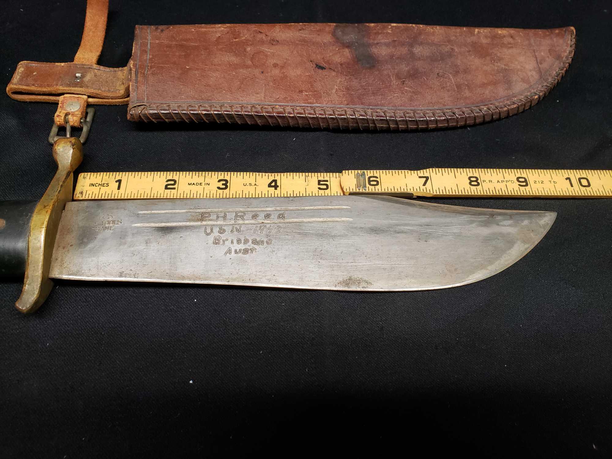 Inscribing says 1943 USN Brisbane Australia Bowie Knife