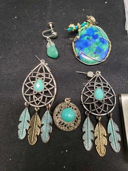 Turquoise Money clips. Madiera Natural stones. Beads. earrings and Amulet