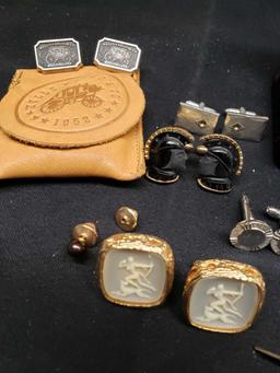Vintage Genuine Onyx Cufflinks. Pewter Wells Fargo. Tie tacs