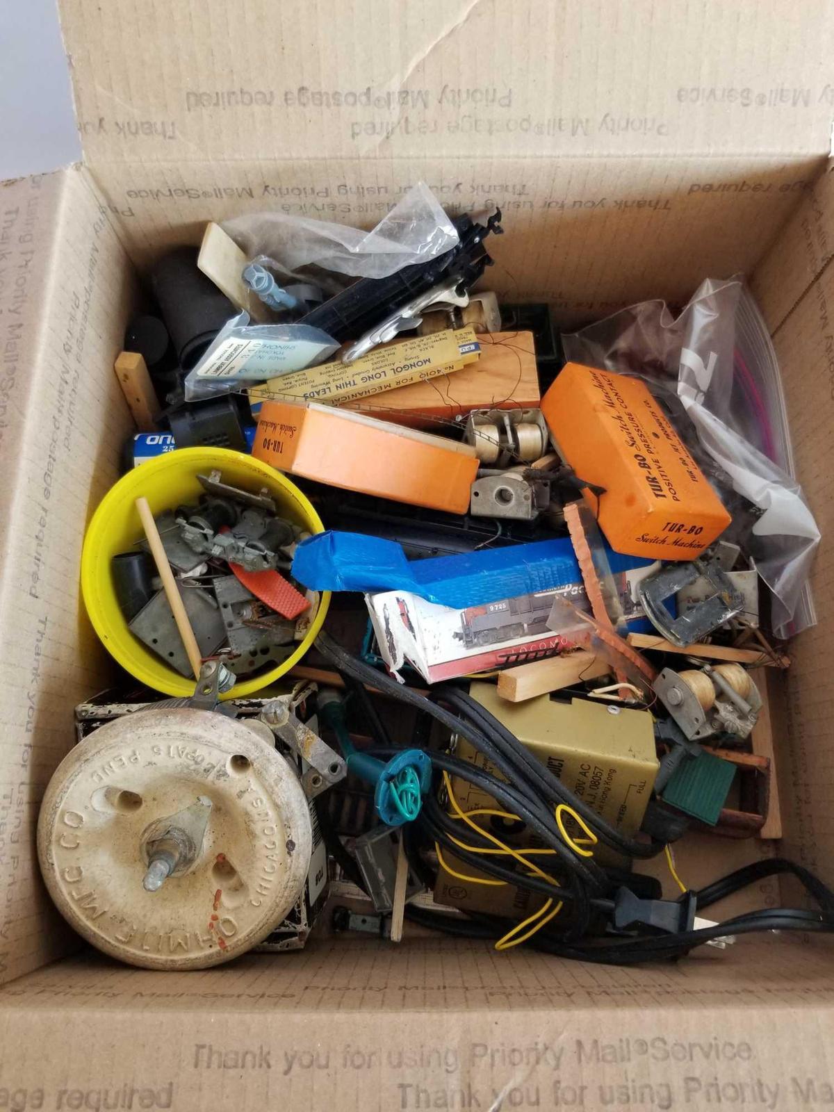 Box Full of Vintage Ho Scale Train Parts