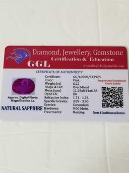 6.22 Ct Natural Pink Oval Cut Sapphire GGL Cert