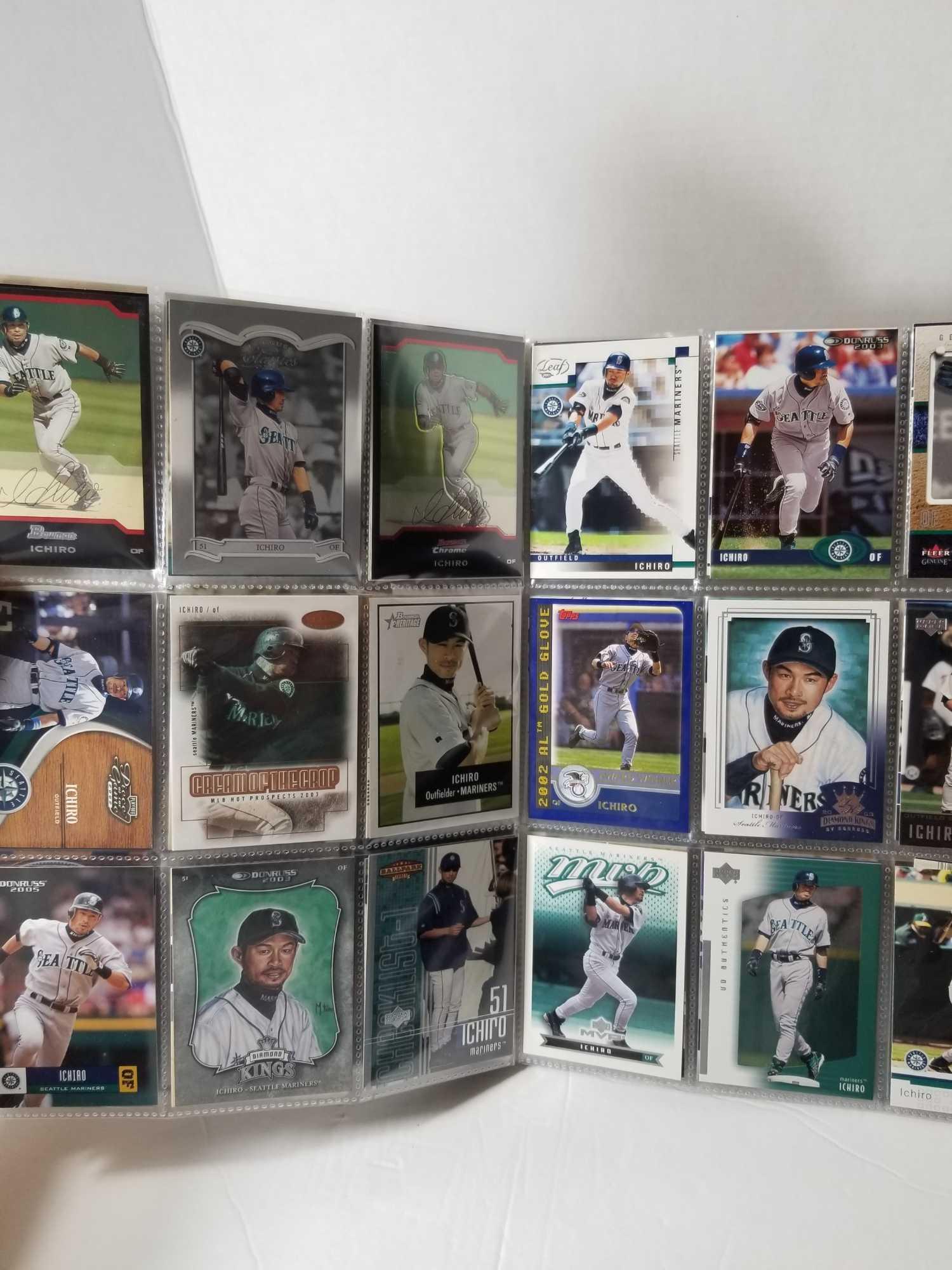 Binder of Ichiro Baseball Cards in Pages