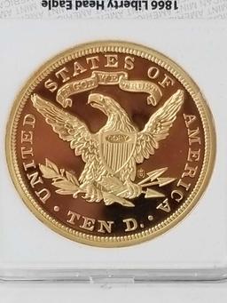 1866 Liberty Head Eagle Replica 24k Gold Layered