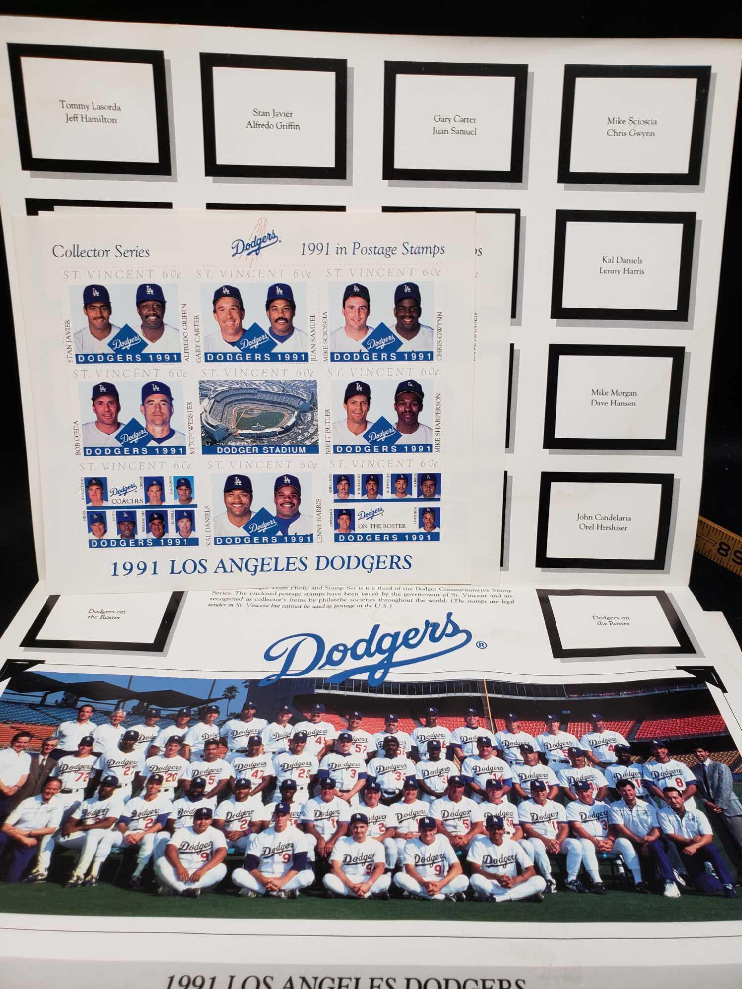 100 Anniversary os Angelos Dodgers Commemorative stamp collection and team photo