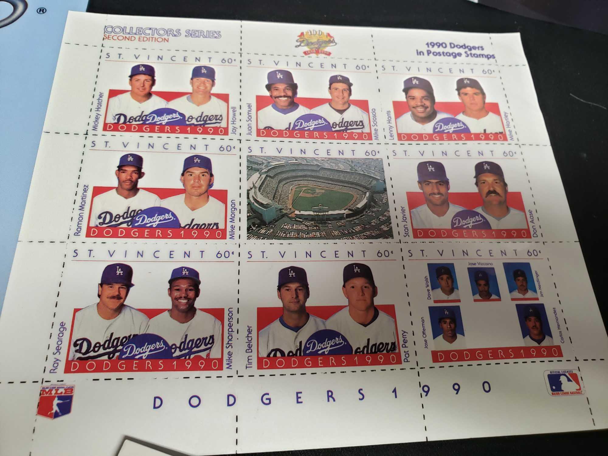 100 Anniversary os Angelos Dodgers Commemorative stamp collection and team photo