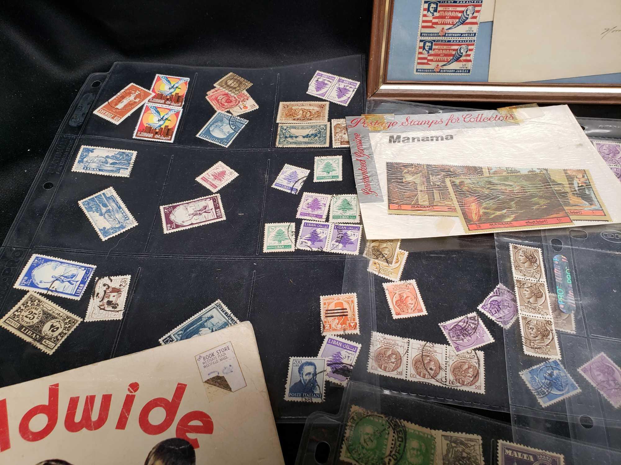 Old stamps from around the world. George Washington. Franklin. Roosevelt and more.