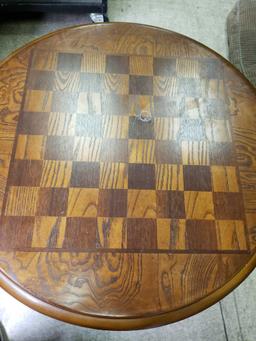 wood gaming table chess checkers Checkerboard top. 24in wide 27 in tall.