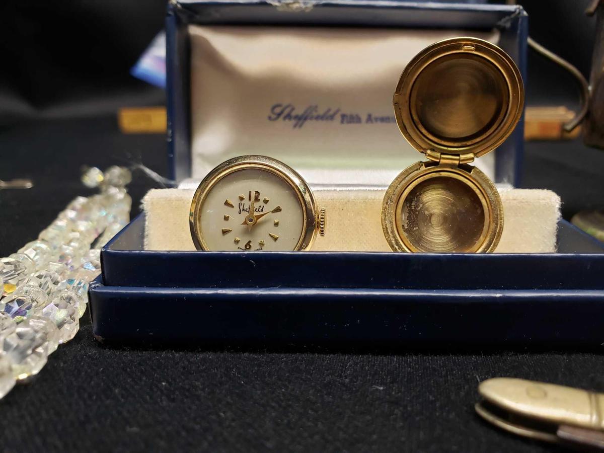Vintage Sheffield Cufflinks with watch in one and photo frame in other