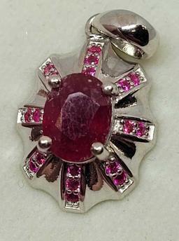 Mozambique red ruby set in sterling silver pendant stunning 1.5+ct