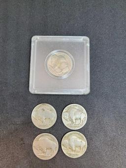 Buffalo nickels 5 coins 1930's