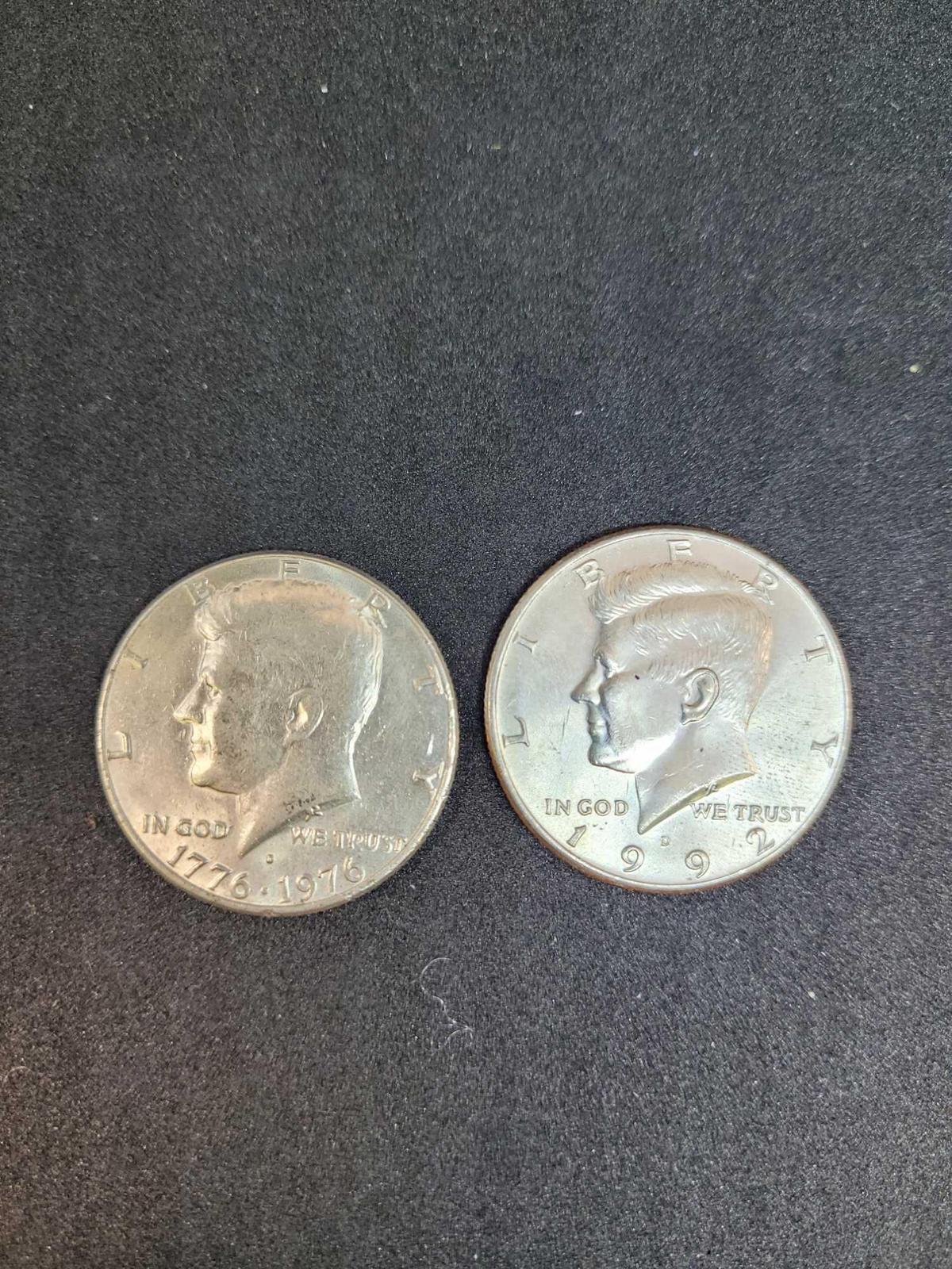 Kennedy half dollar's 1976 and 1992 2 coins