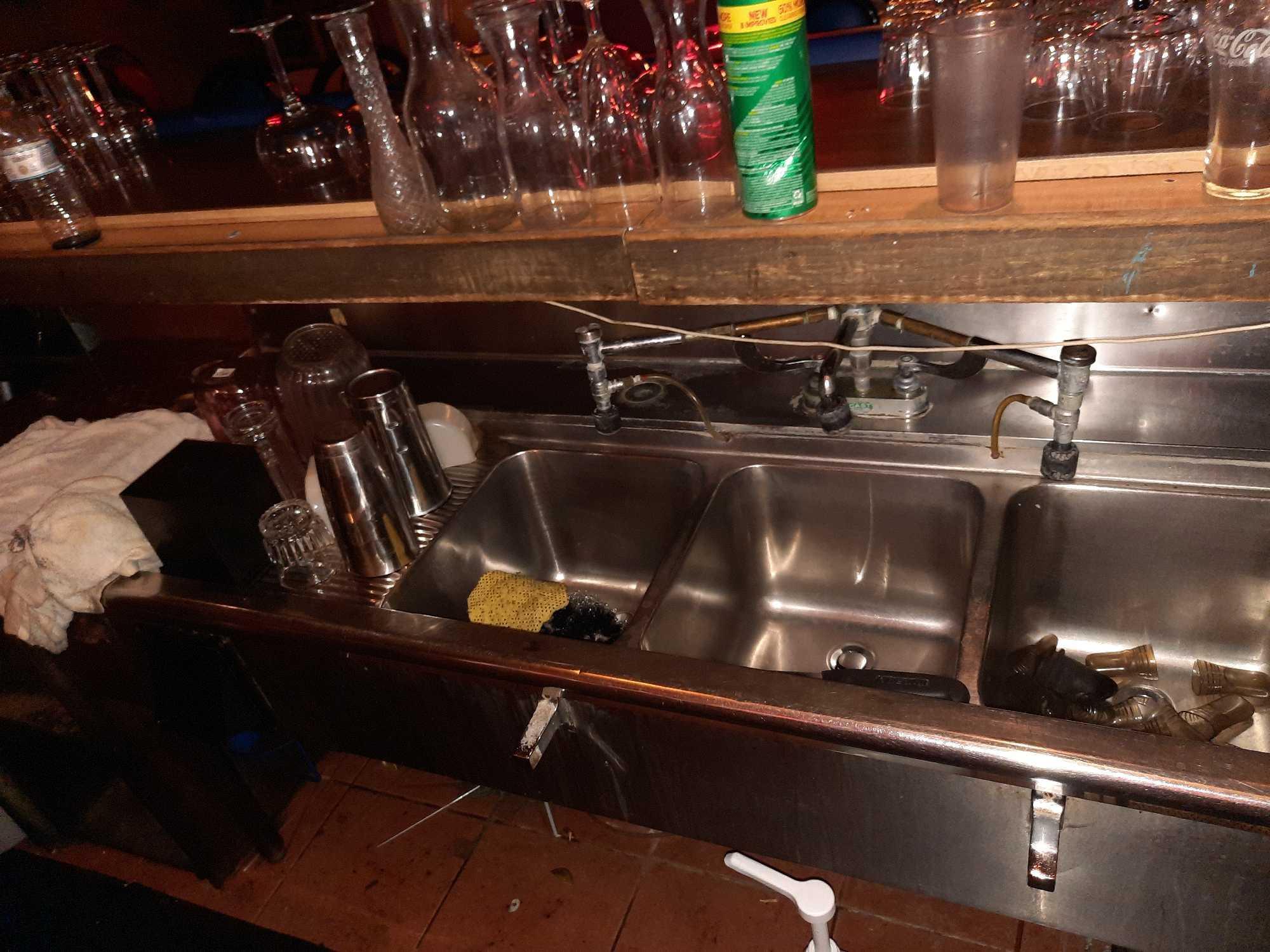 Bar Entire Contents Stainless Steel Sinks, Glassware, Fridge