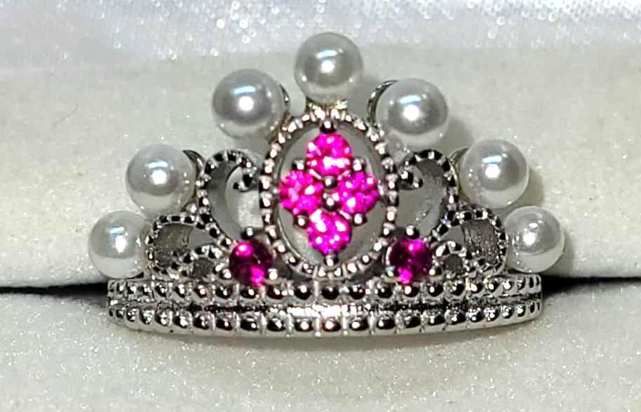 Princess Pearl Silver 925 Ring w/ Set Bright Pink Sapphire Gem Stones Size 7