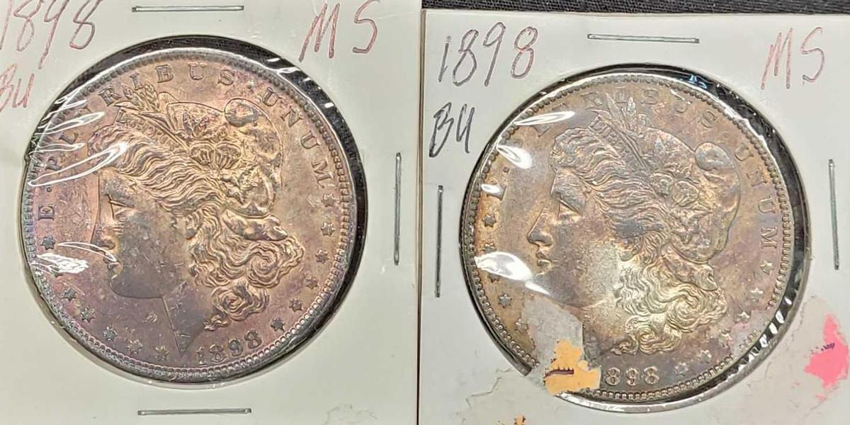 2 1898-P Rainbow tone Morgan silver dollar