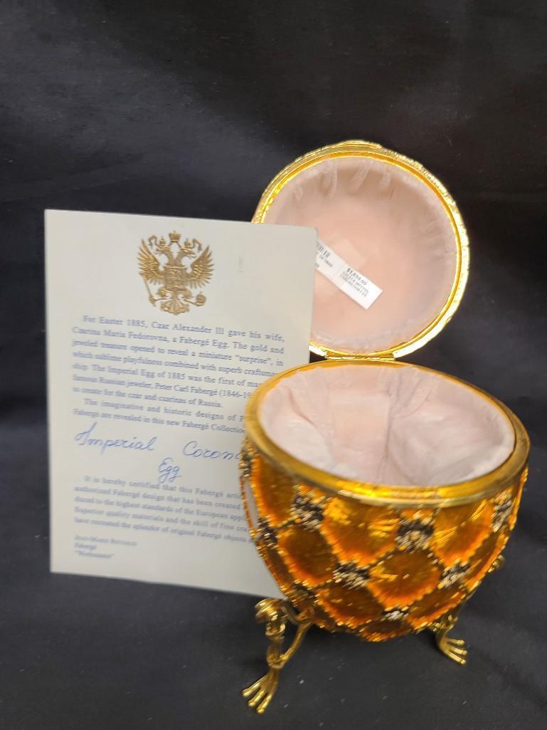 Faberge Golden Imperial Coronation Egg w Stand COA Jean-Marie Reynaud Coronation Carriage