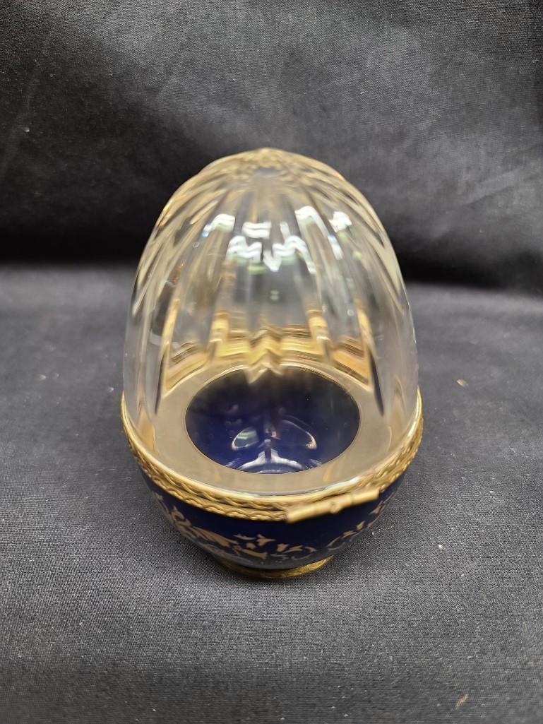 Faberge Blue Porcelain Crystal Top Caviar Egg