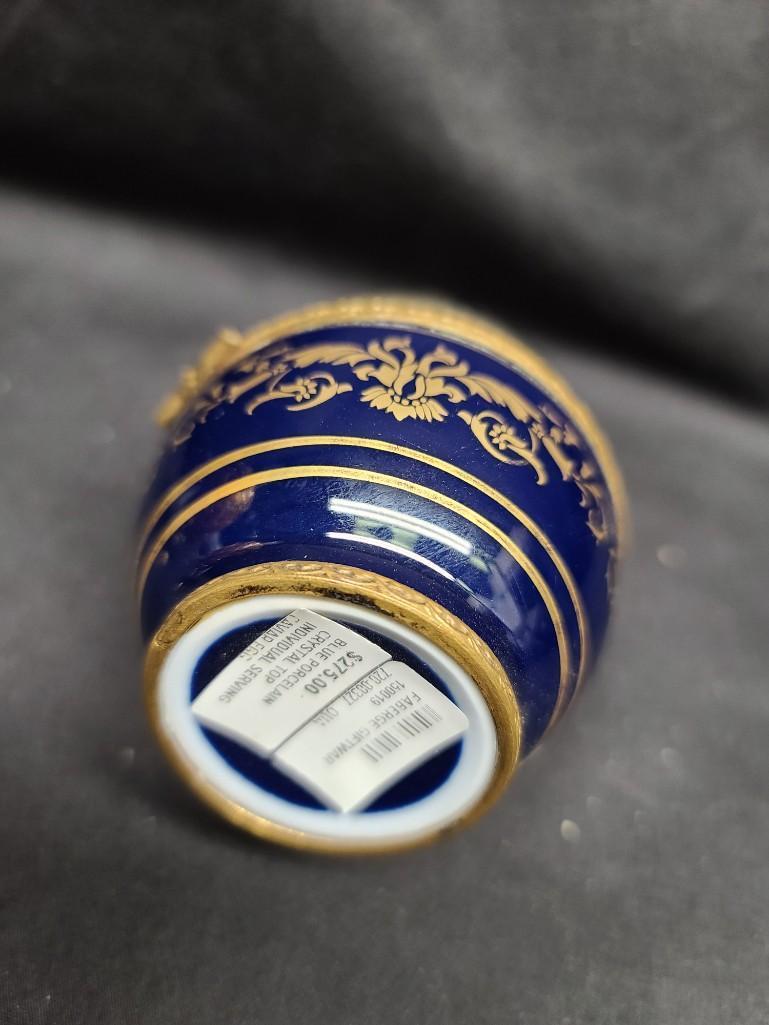 Faberge Blue Porcelain Crystal Top Caviar Egg