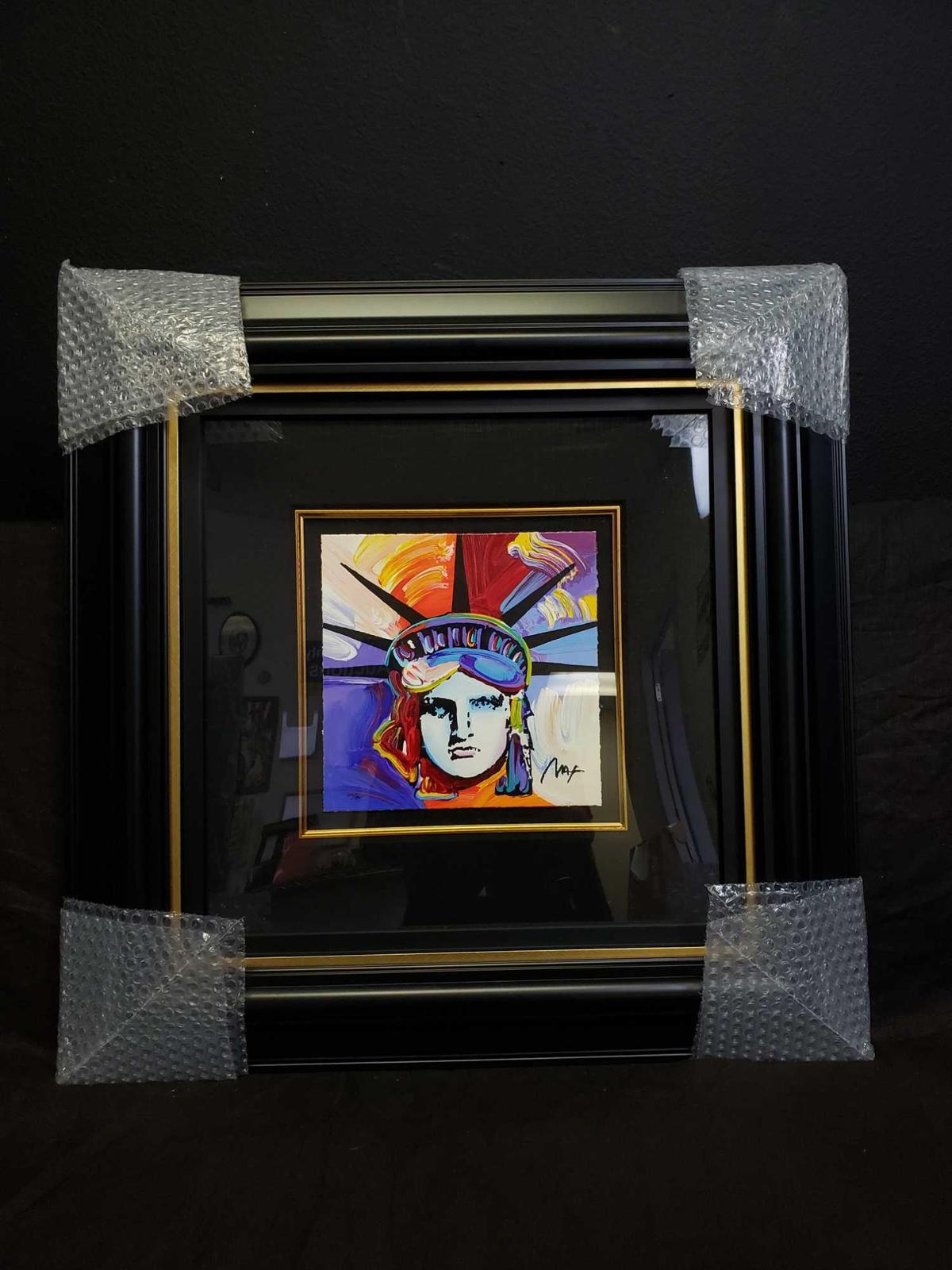 Peter Max Liberty Head Serigraph in Color on Woven Paper Signed w COA & Appraisal