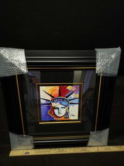 Peter Max Liberty Head Serigraph in Color on Woven Paper Signed w COA & Appraisal