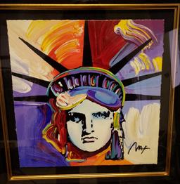 Peter Max Liberty Head Serigraph in Color on Woven Paper Signed w COA & Appraisal