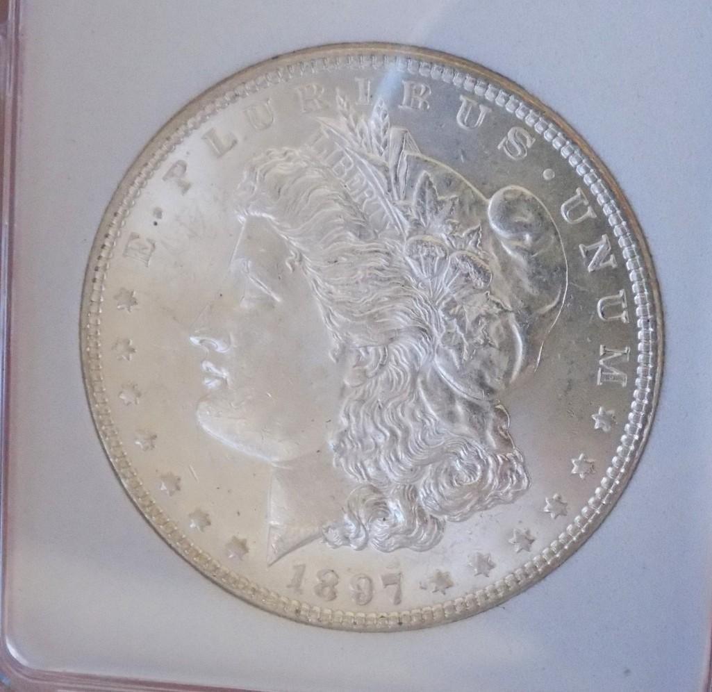 Morgan silver dollar 1897 blazing satin white gem BU Semi PL Beauty