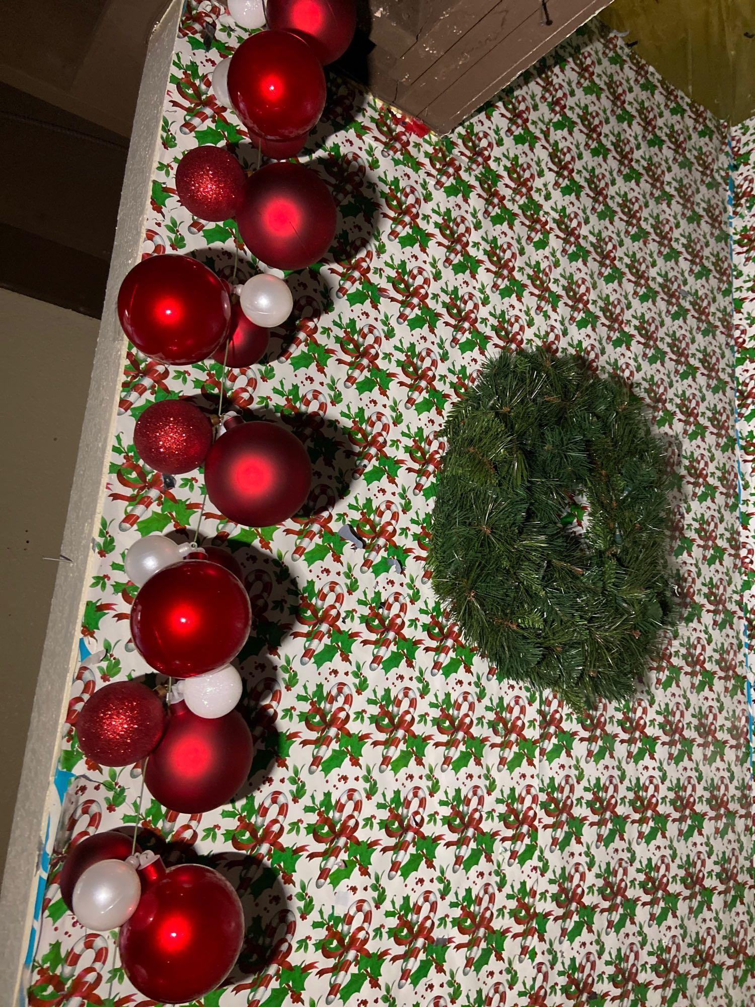 Bookcase , Chandlers nontested wreaths ribbons and garnish.