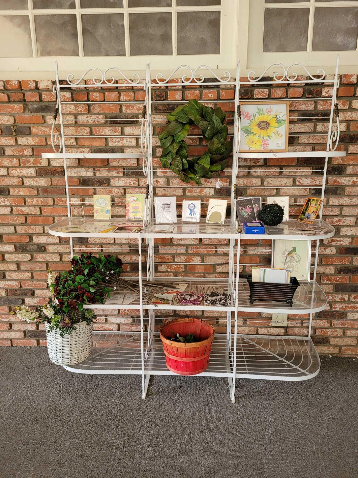 Multi Tiered Rod Iron shelf plexiglass shelves w Contents