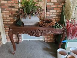 Large Entry table Display shelf with buckets. Metal Floral stand all w Contents Wreaths