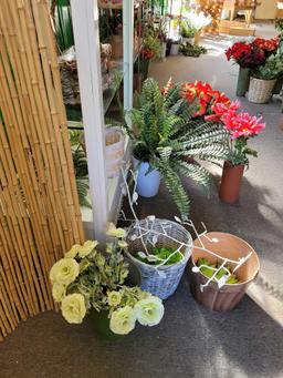 Colonial Style Display shelf with glass shelves and lighting nontested pots and plants included