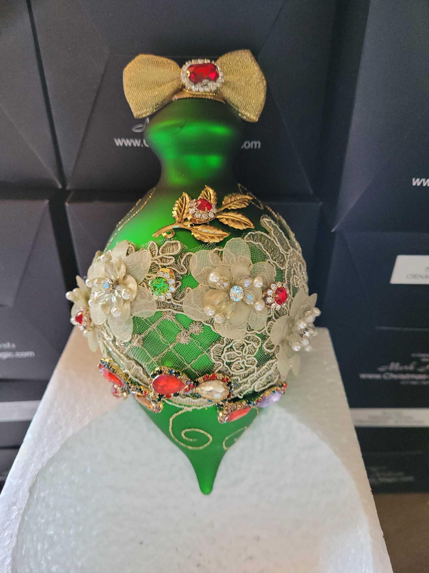 Mark Roberts 10.5 in Parisian Finial Ornaments & 8 in Floral Jewel Green Finial
