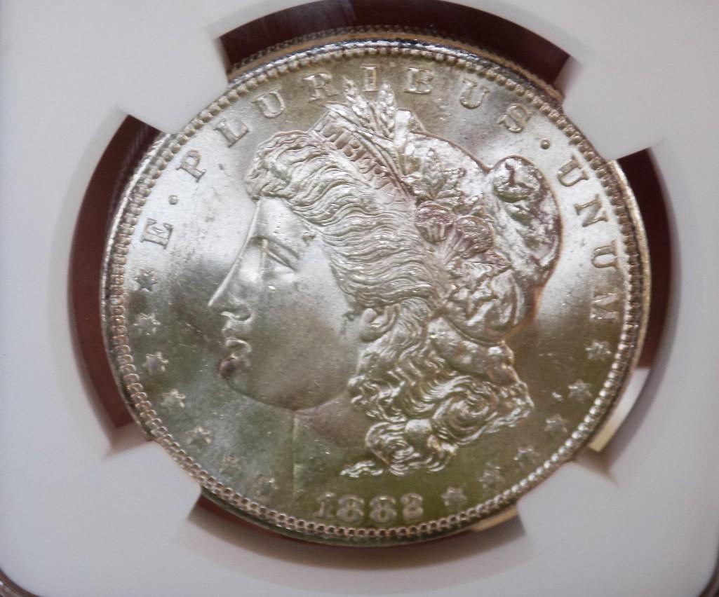 Morgan silver dollar 1882 s NGC 64+ satin white under grade premium beauty semi pl