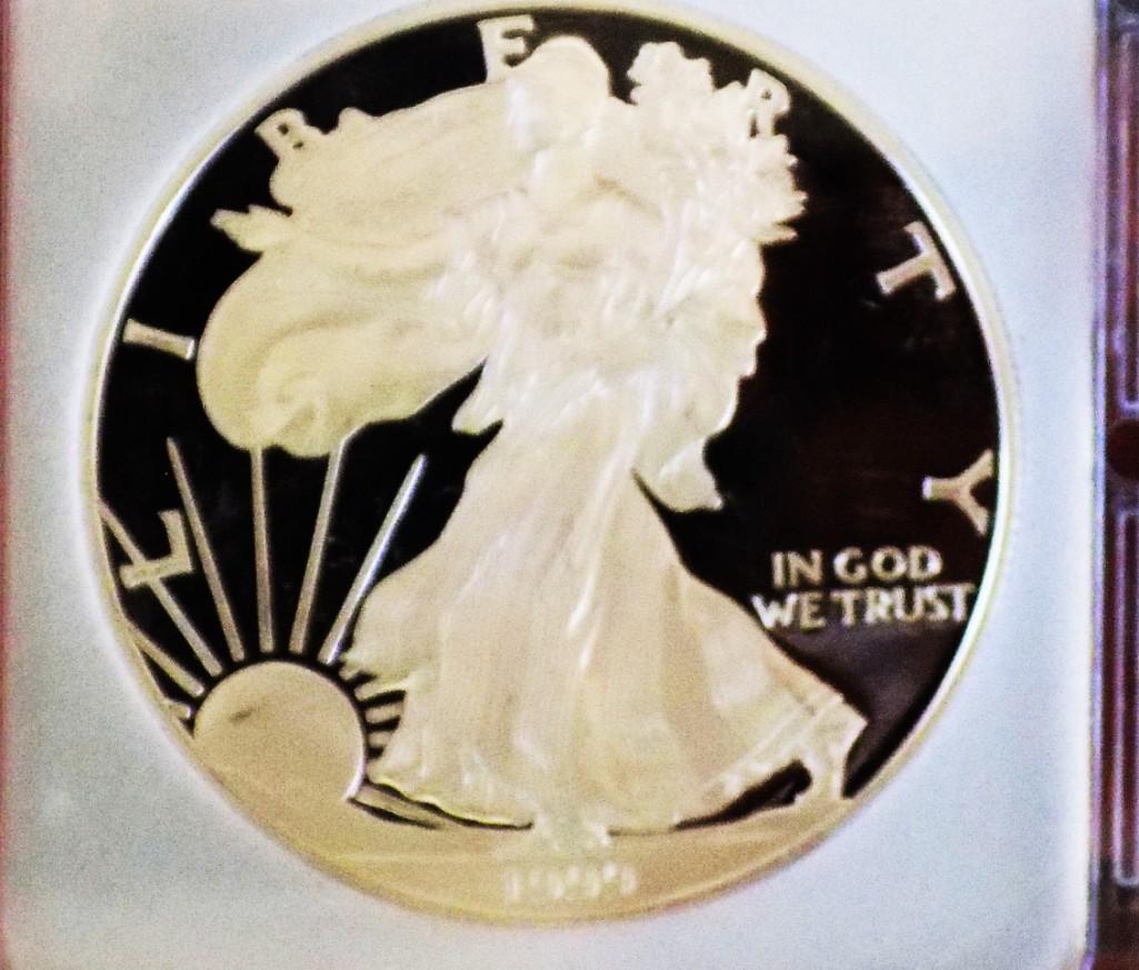 American silver eagle 1999 gem proof perfect ultra deep mirrors slabed 1 troy oz rare date