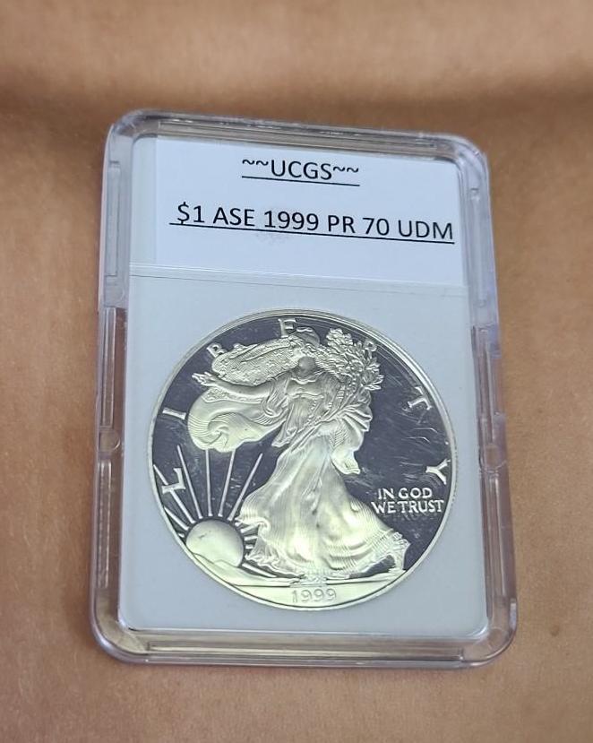 American silver eagle 1999 gem proof perfect ultra deep mirrors slabed 1 troy oz rare date