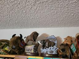 Stuffed animals. Buffalo statues Turtles pigs polar bears