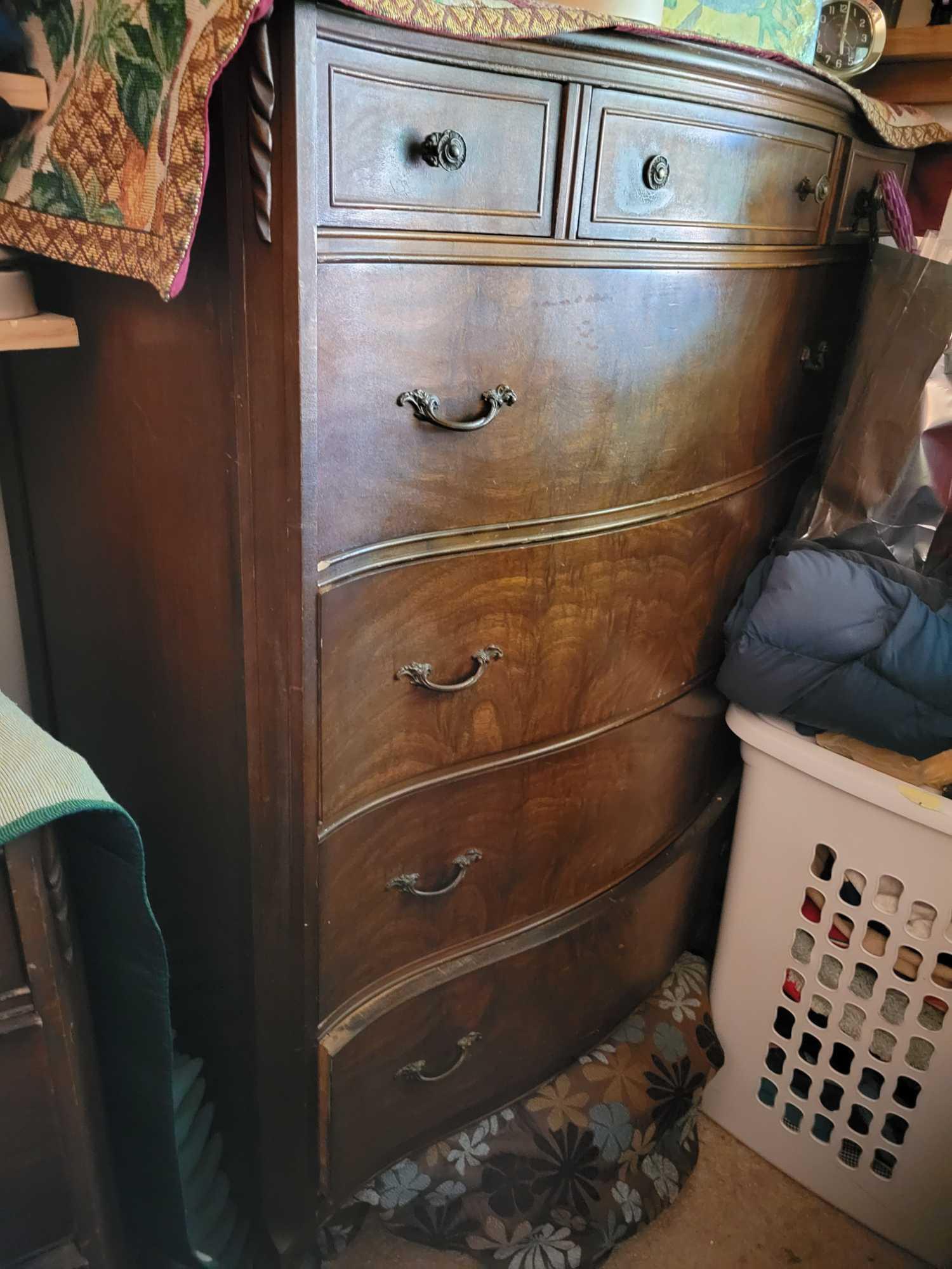 Antique dressers upright 52 x 38 x 18. 7 drawers Bureau 34 x 48 x 22 in