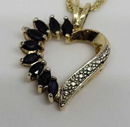 Gold tone Sapphire heart shaped Necklace