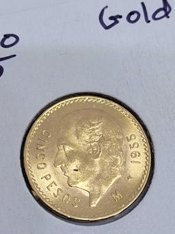 Gold Mexico 1955 5 Peso Gem Brilliant Uncirculated