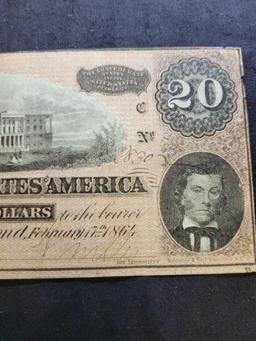 1864 $20 Confederate State of America Note