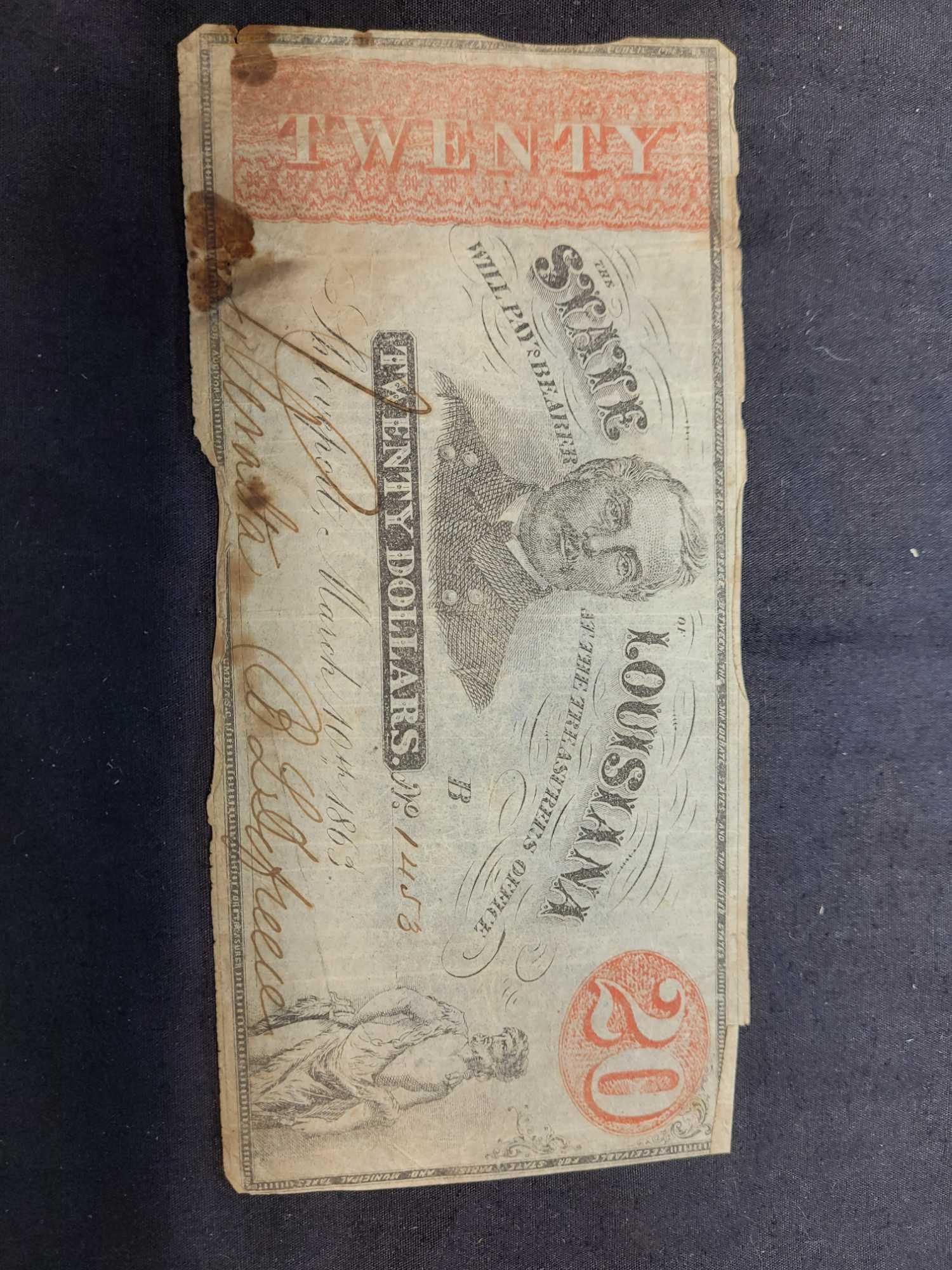 Set of 2 Rare State of Louisiana Civil War Era Confederate Obsolete Notes