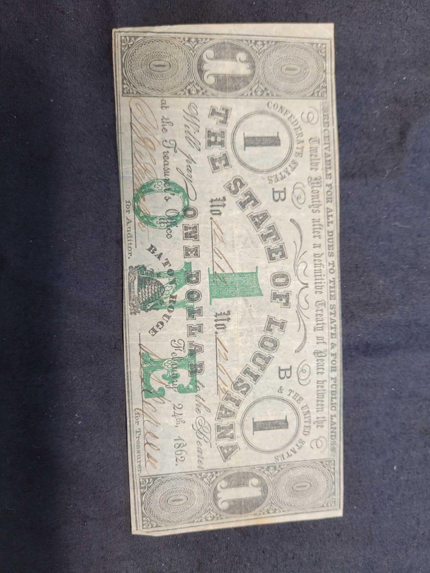 Set of 2 Rare State of Louisiana Civil War Era Confederate Obsolete Notes