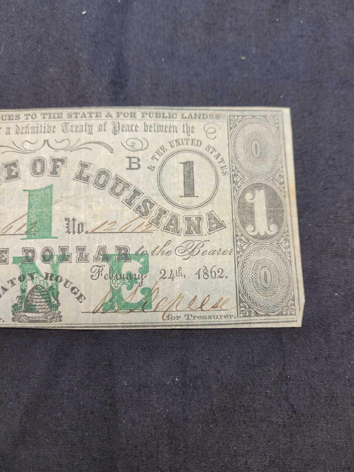 Set of 2 Rare State of Louisiana Civil War Era Confederate Obsolete Notes