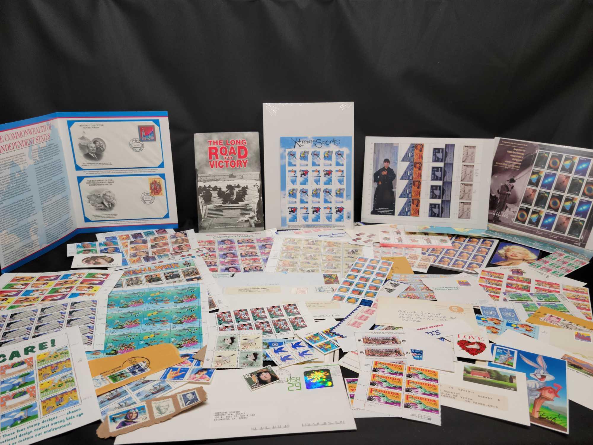 Stamp sheets World cup Fish Florida National Postal Museum Marilyn Monroe Civil War